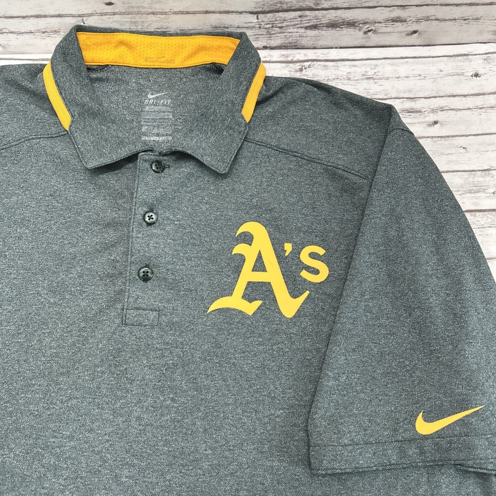 Oakland Athletics A's Nike Polo Shirt Men's L Green Golf Dri-Fit Performance